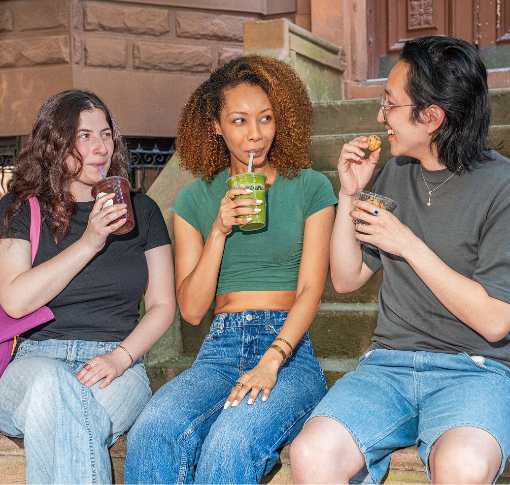 Lifestyle image with Jessie, Angelina and James on Stoop