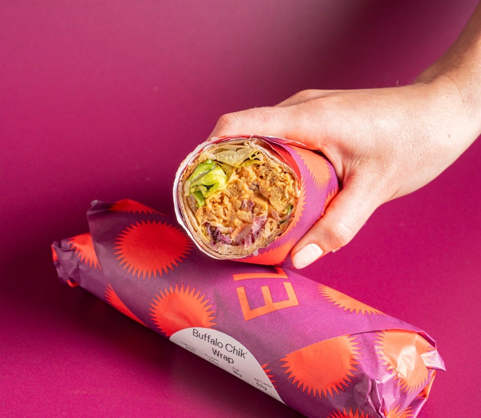 Buffalo Chik’n Wrap; Handhelds; Toufayan WW Wrap, Romaine, Cabbage, Chickpea, VWG, Tahini, Carrot, Tofu, Tamari, Onion, Maple, Nooch, Lemon, ACV, EVOO, Paprika, Cashew, Frontier Veg Broth, Mustard, Coconut Aminos, Rice Vin, Beet, Coconut Sugar, Garlic, Lemongrass, Ginger, Liq. Smoke, Salt, Flax, Sage, Pepper (Scotch Bonnet, Black, Red), Rosemary, Curry, Cayenne, Cumin, Cinnamon, Thyme, Oregano; Contains Sesame, Soy, Tree Nuts, Wheat; Housemade chickpea seitan, crispy romaine, coleslaw, and spicy buffalo sauce—this wrap doesn't mess around...