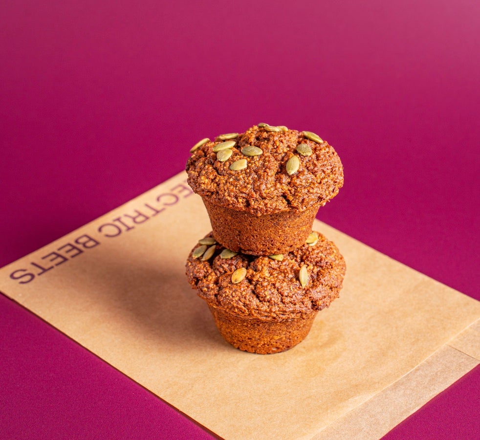 Pumpkin Muffin; Baked & Sweets; Pumpkin, GF Rolled Oats, Coconut Sugar, Maple, Coconut Oil, Vanilla, Tapioca, ACV, Pepitas, Baking Powder + Soda, Cinnamon, Nutmeg, Clove, Ginger, Salt; Contains No Major Allergens; Moist, spiced, and bursting with warm pumpkin flavor.