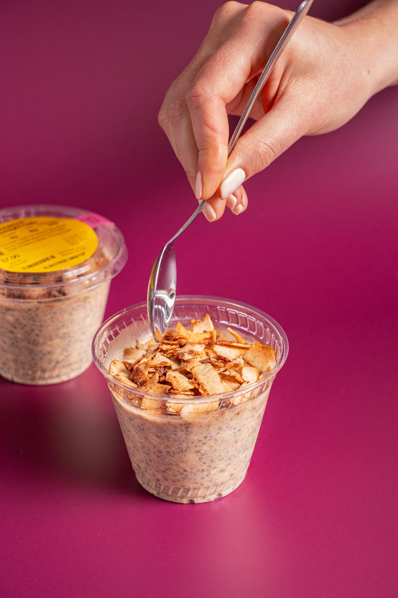 Cinnamon Overnight Oats; Baked & Sweets, Snacks; Coconut Yogurt, GF Rolled Oats, Maple Syrup, Unsweetened Coconut Flakes, Chia, Cinnamon, Vanilla, Coconut Sugar; Contains No Major Allergens; Creamy cinnamon oats with coconut and vanilla—a perfect morning treat!