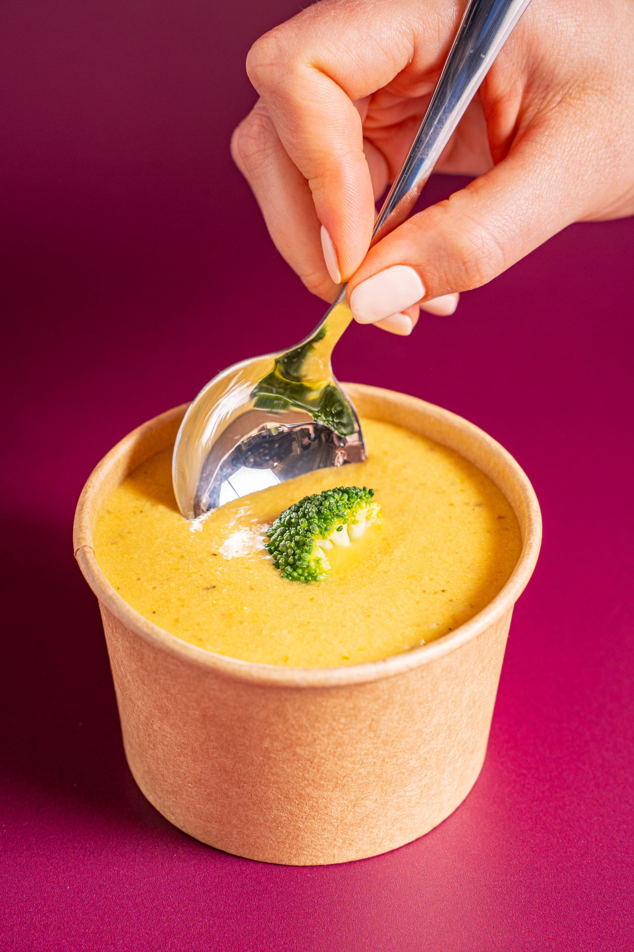 Cheesy Broccoli; Soup; Sweet Potato, Broccoli, Onion, Carrots, Cashew, Nutritional Yeast, Apple Cider Vinegar, Dijon Mustard, Salt, Black Pepper; Contains Tree Nuts; Light, creamy, and packed with veggies—this soup rewrites comfort food rules.