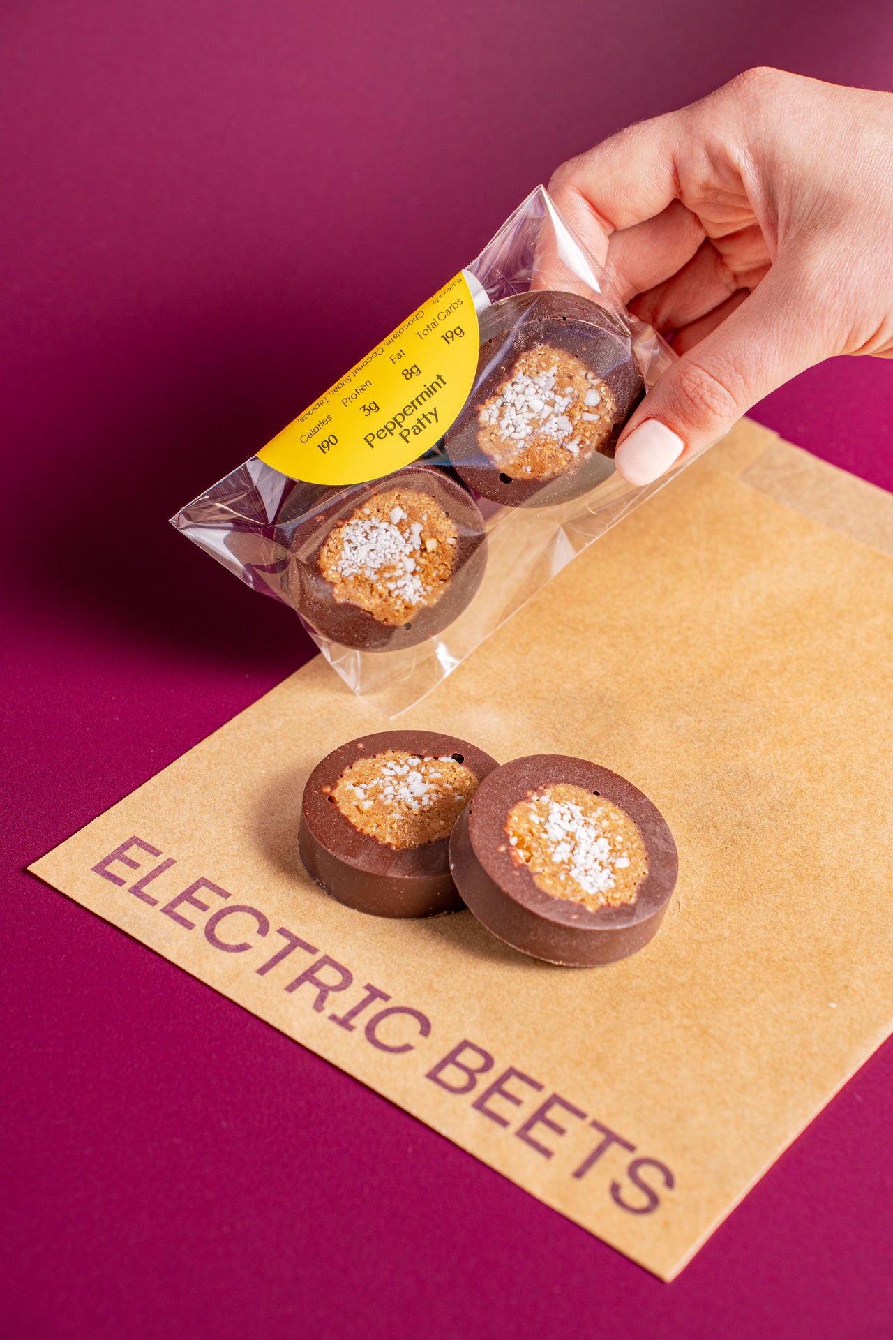 Peppermint Patty (2-Pack); Baked & Sweets; Chocolate (Coconut Sugar), Tapioca, Coconut Milk, Coconut Chips, Mint Extract; Contains No Major Allergens; Cool, creamy, and oh-so-dreamy.