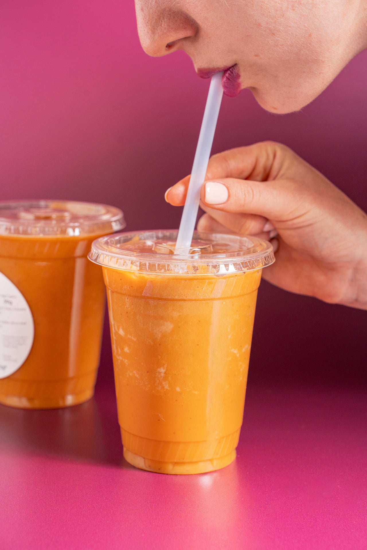 "Carrot Smoothie; Beverages; Apple, Carrot, Pineapple, Banana, Coconut Yogurt, Kale, Ground Flax, Calamansi, Turmeric, Ginger  Flavor profile: apple and carrot forward, with a subtle citrus and ginger aftertaste. Lightly sweet. ; Contains No Major Allergens; A juice-like smoothie made with fresh fruits and veggies, and no added sugar. Blended, not pressed—for sips that are as nutritious as they are delicious. A bright citrusy blend that will leave you feeling ready for anything!"