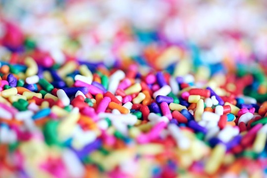 Bright multi-colored sugar candy sprinkles for Sugar is my Krptonite blog post