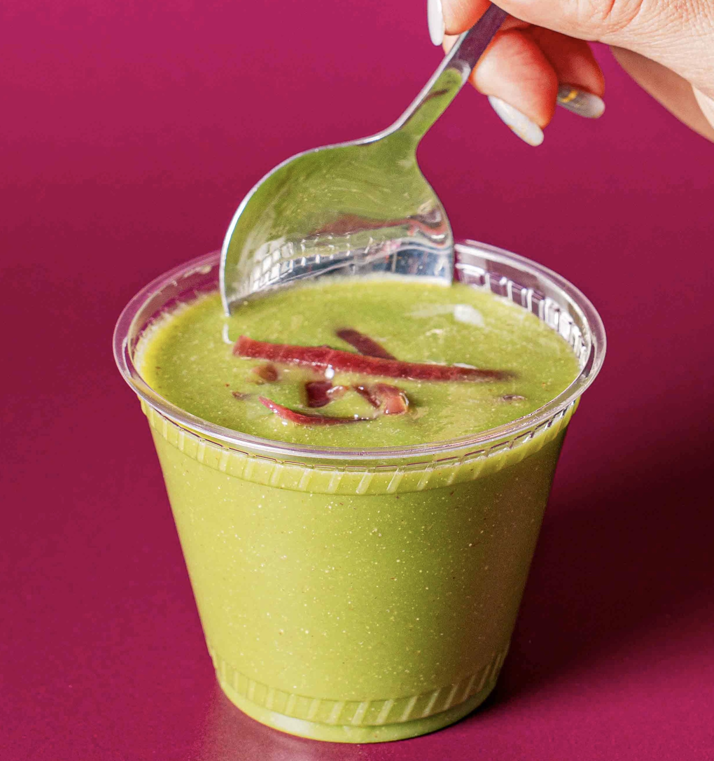 Chilled Cucumber Yogurt & Dill Soup; Soup; Cucumber, Coconut, Water, Lemon Juice, Shallot, Onion, Dill, Olive Oil, Apple Cider Vinegar, Basil, Parsley, Garlic, Beets, Coconut Palm Sugar, Salt, White Pepper, Peppercorns ; Contains No Major Allergens; Light, creamy, and refreshingly herbal. Subtle sweetness and gentle aromatics make it both soothing and uplifting—the perfect balance for warm days or elegant starters.